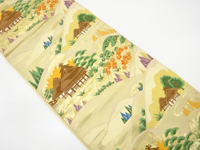 アンティーク　風景模様織出し袋帯（材料）